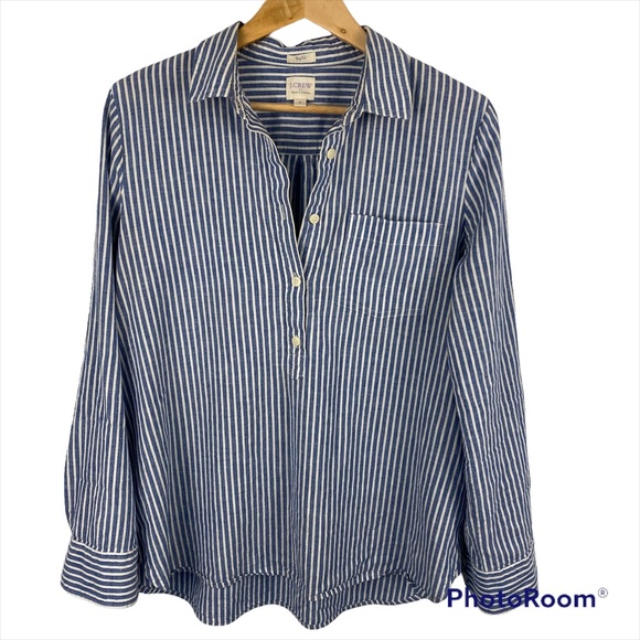J. Crew Tops - J Crew Blue & White Stripped Oxford